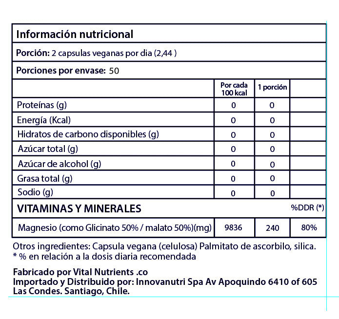 Magnesio glicinato + malato  100 capsulas veganas